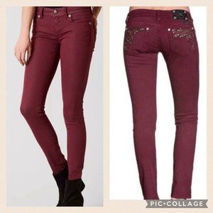 Miss Me 27 Skinny Jeans In Burgundy Embellished Back Pockets JP5614S2